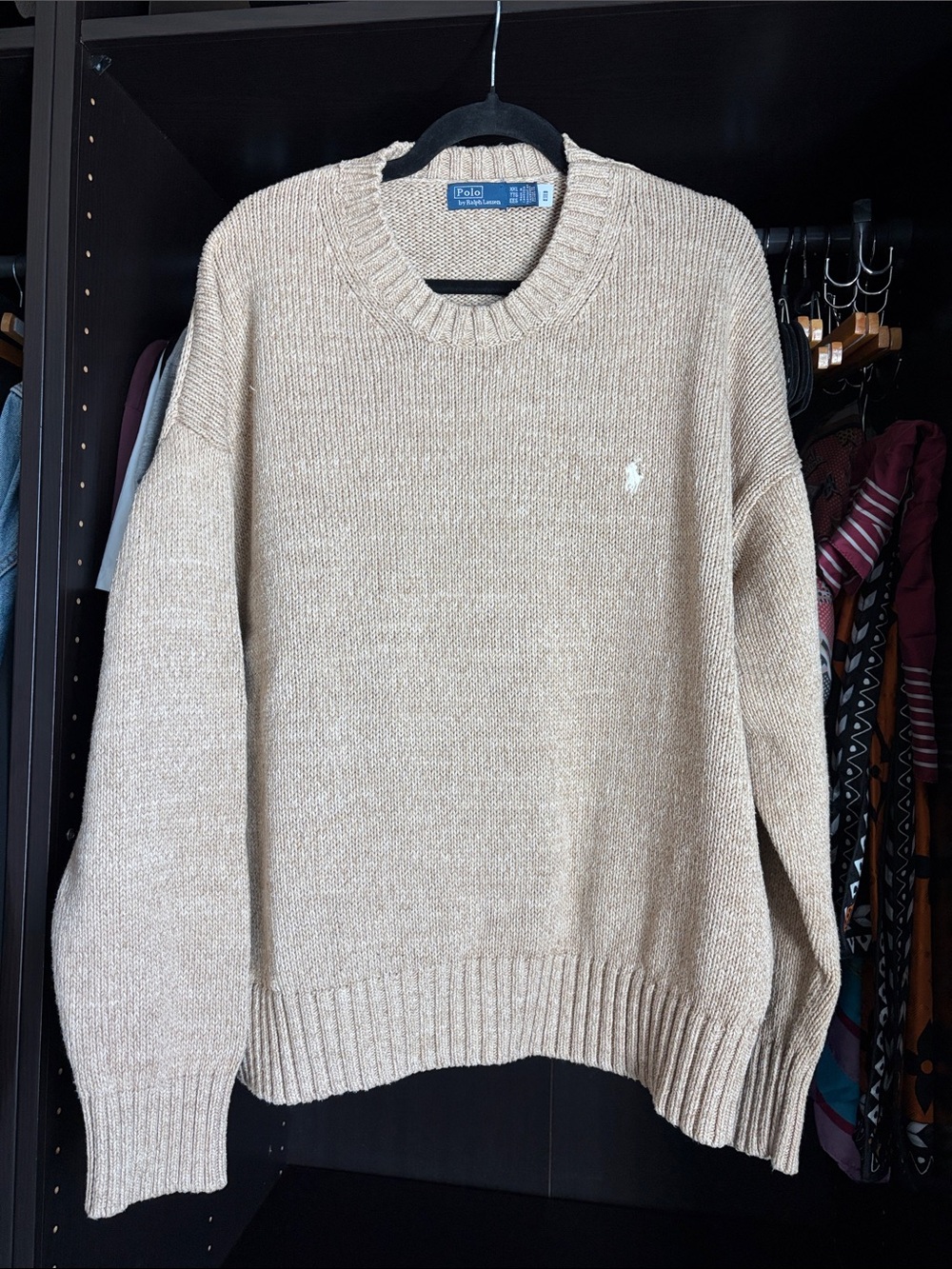 Polo Ralph Lauren Logo Cotton Crew- Tan Heather
